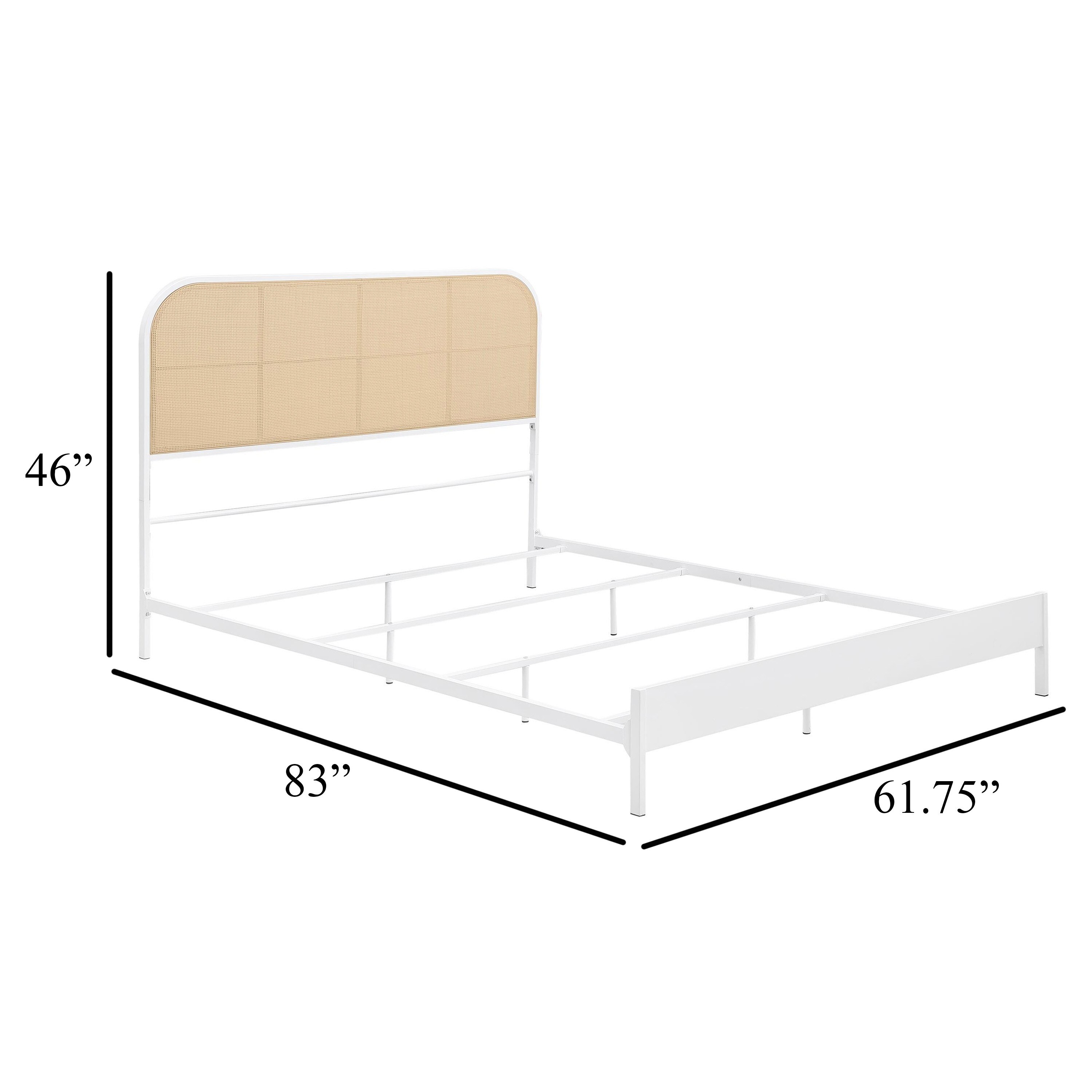 Ammy Queen Bed, Radio Weave Headboard, Brown Faux Rattan, White Metal