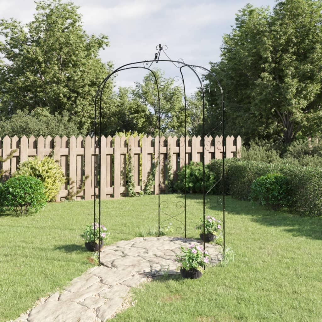 vidaXL Garden Arch Black Powder-Coated Steel Ø70.9x100.4 in Durable - 70.9 x 15.4 x 100.4