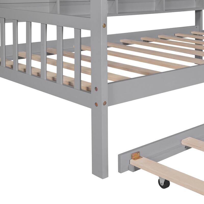 Pine House Bed with Trundle & Storage Shelf