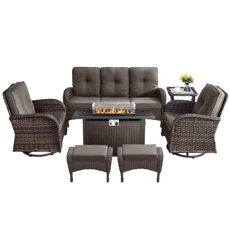 Patio Sofa Swivel Chair with Propane Fire Pit Table
