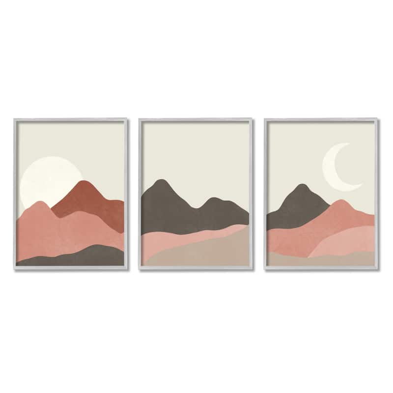 Stupell Sun and Crescent Moon Desert Canyon Mountain Landscape 3pc Multi Piece Framed Wall Art Set - 24 x 30 - Grey