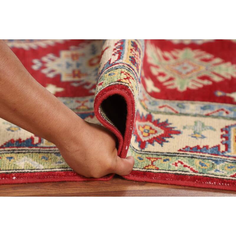 Red Kazak Oriental Area Rug Handmade Geometric Wool Carpet - 5'1" x 6'9"