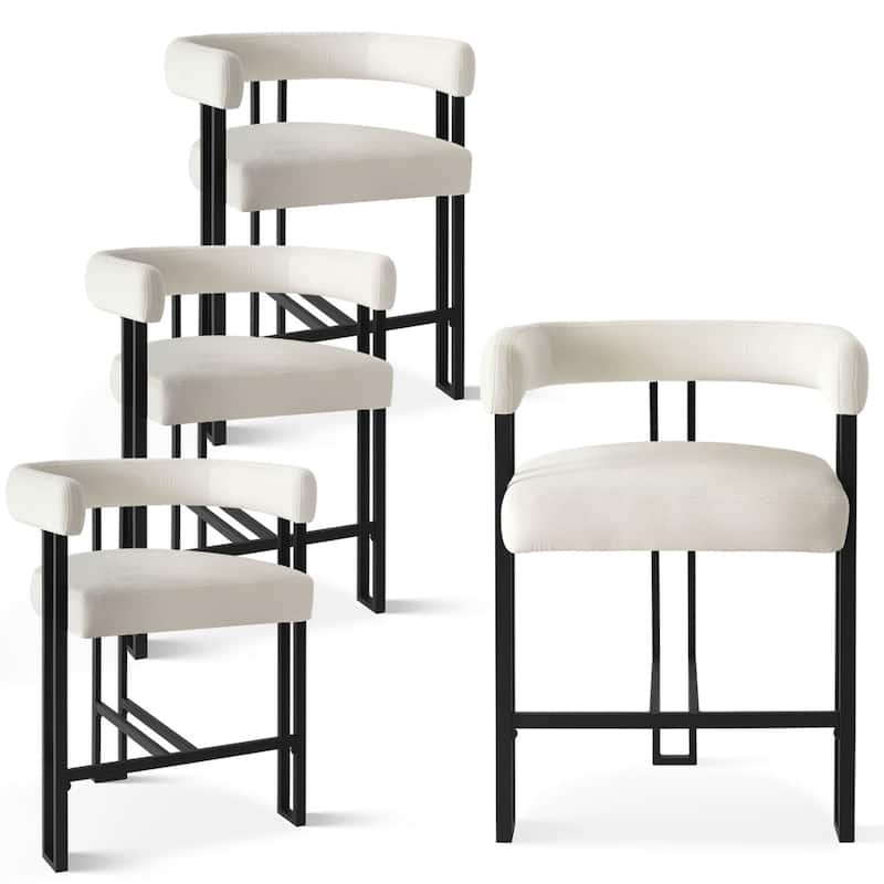 24" Seat Height Upholstered Velvet Solid back Counter Stool (Set of 4) - Beige