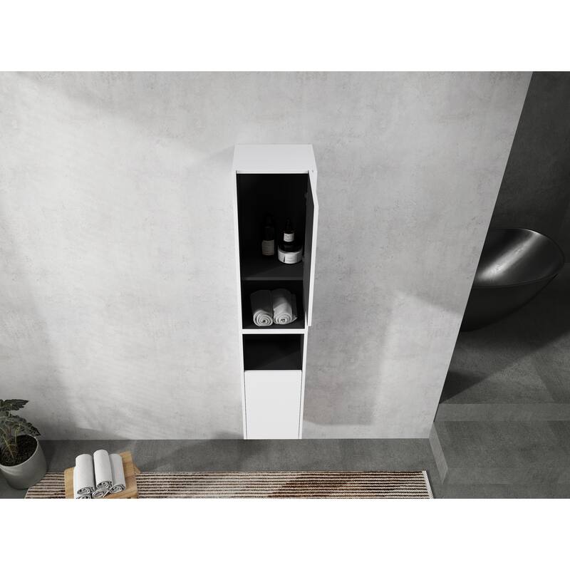 Modern Wall-Mounted Bathroom Side Cabinet with Soft-Close Doors, Floating Design, 6 Storage Compartments, 12-Inch Width