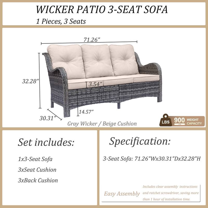 High Back Curved Outdoor Sofa Wicker Patio Sofa Deep Seating Cushions