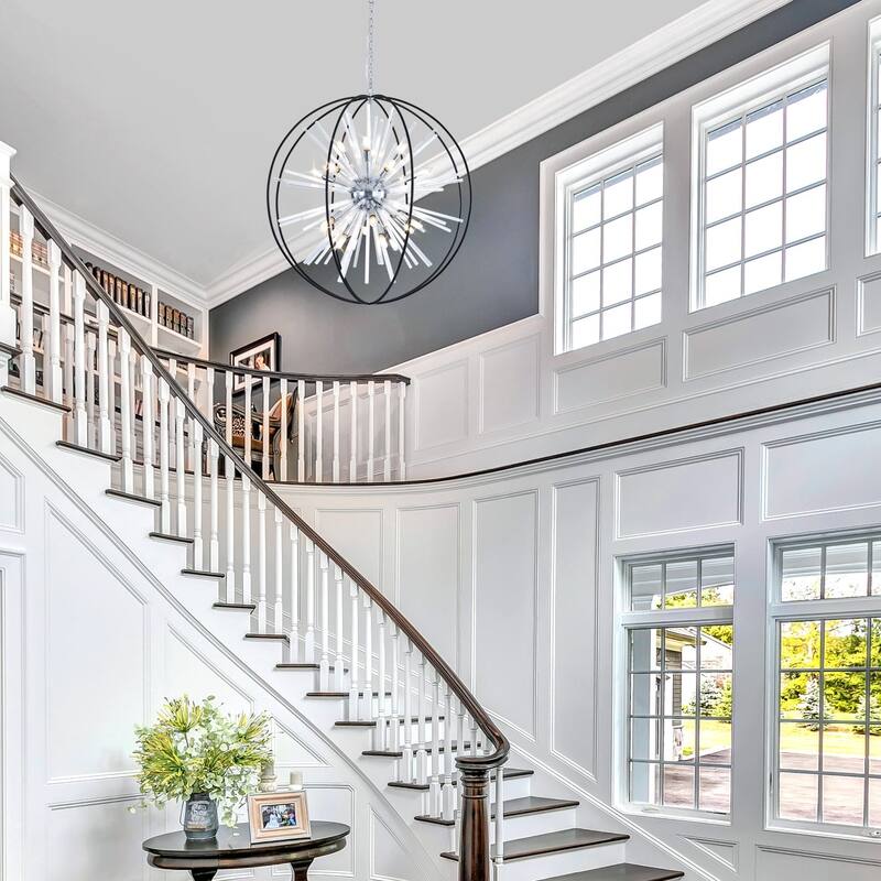 Modern Chandelier 35" 10-light Black and Silver Orb