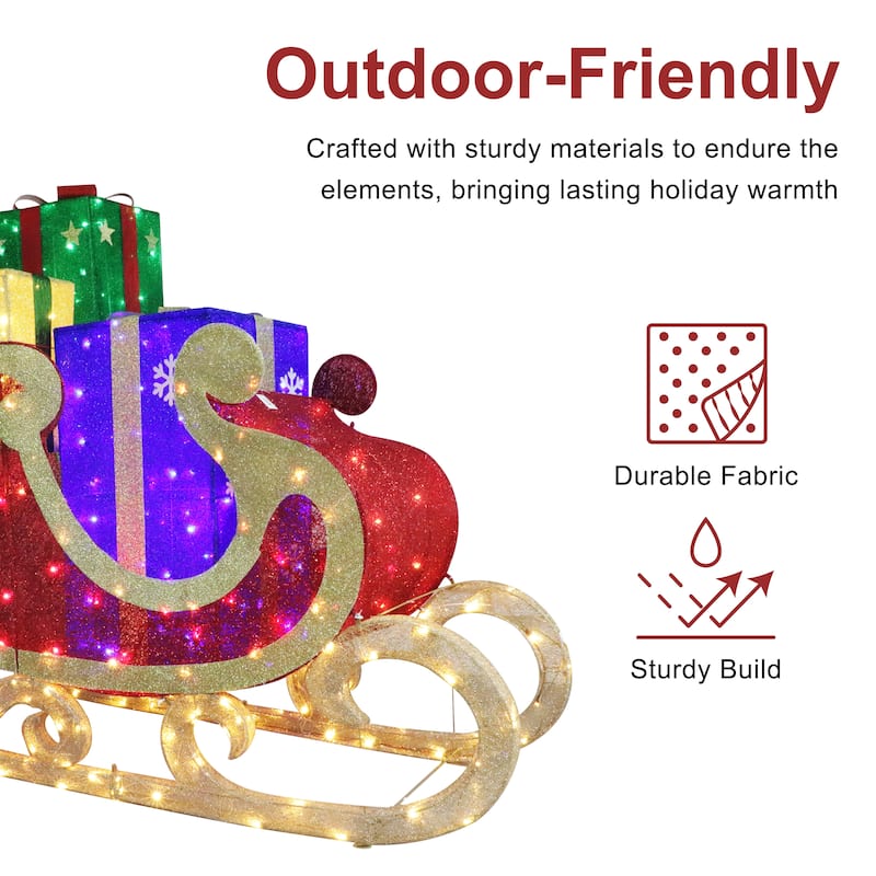 Puleo International 5' Outdoor Christmas Sleigh with Gift Boxes - Red