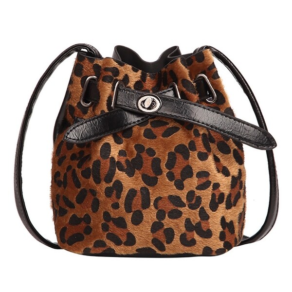 Shop QZUnique Women&#39;s Cotton Drawstring Bucket Bag Crossbody Bag Leopard Print Shoulder Bag ...