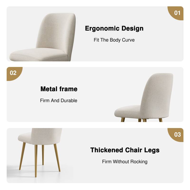 2Pcs Upholstered Dining Chairs Modern Fabric Kitchen Chairs with Padded Seat & Sturdy Metal Legs Side Chairs
