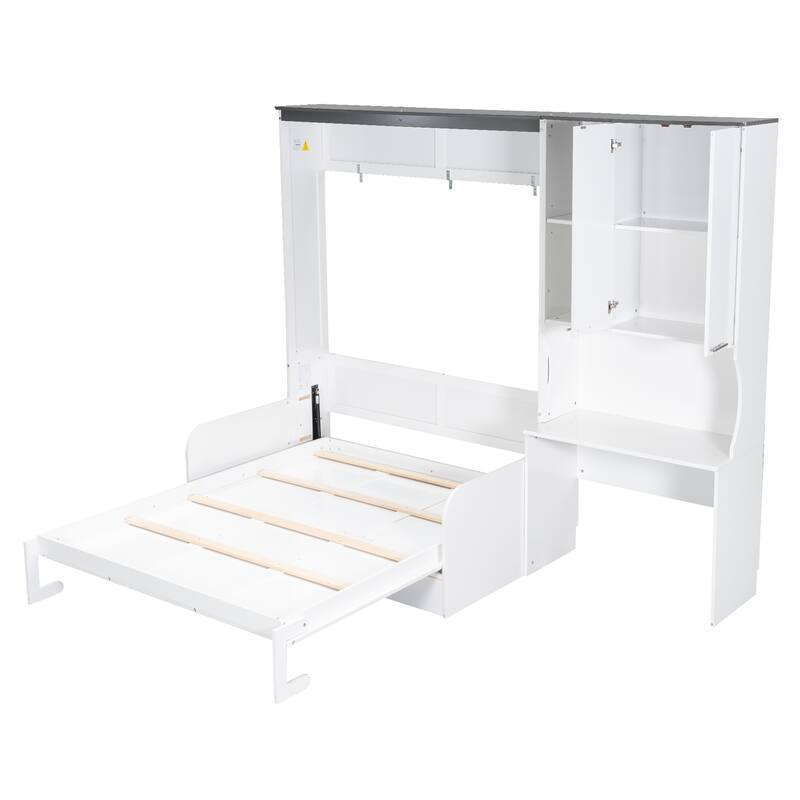 Roomfitters Multi-Functional Murphy Bed with Foldable Sofa, Built-in Desk, and Storage Cabinet, White