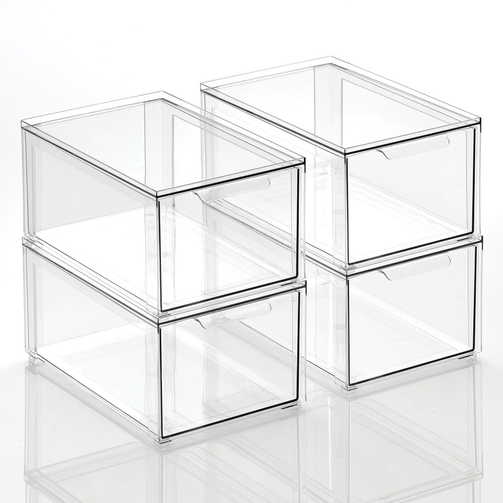 mDesign Stackable Closet Storage Bin Box with Pull-Out Drawer - Clear