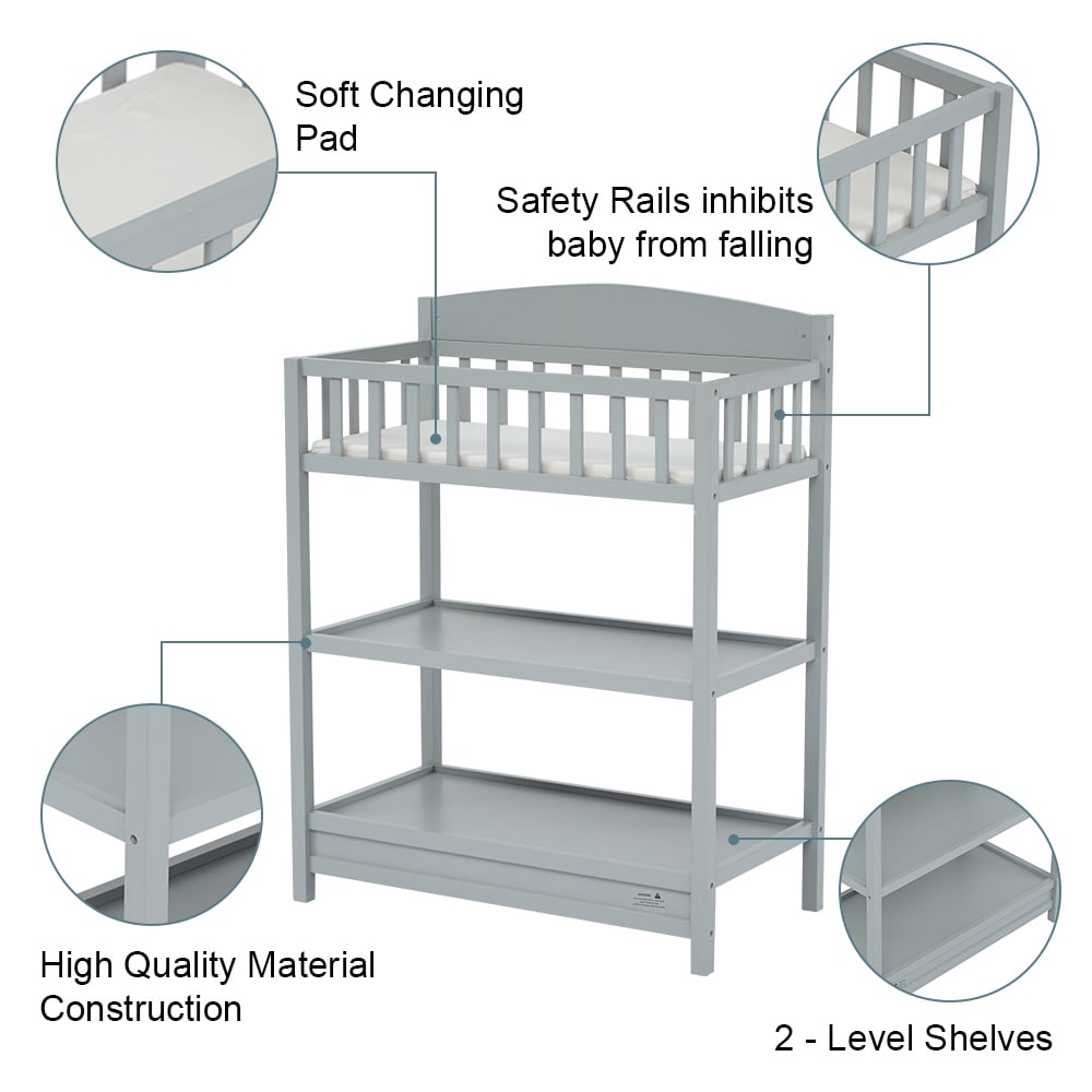 Kinbor Baby Safety Rails Changing Table with Changing Pad Multi