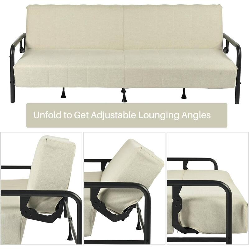 HOMYLIN Convertible Sofa Bed with Metal Frame & Linen Upholstery