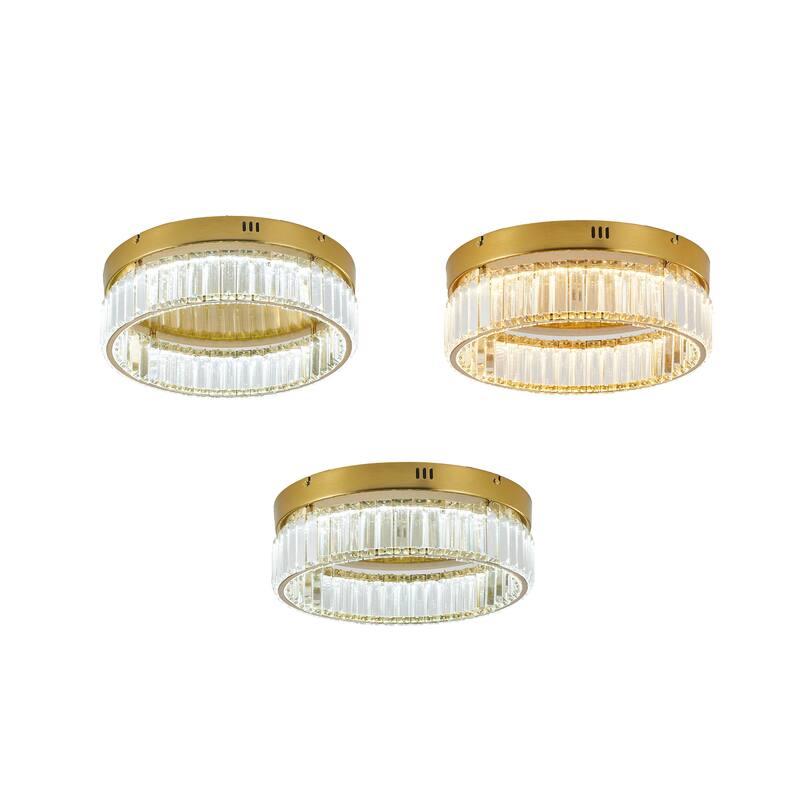 1-Light Brass Dimmable LED Flush Mount With Clear Crystals
