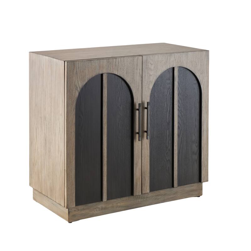 Wooden Washed 2 Door Cabinet with Black Split Arches and Metal Bar Handles - Gray - Roche River Decor - 18"W x 35"L x 33"H