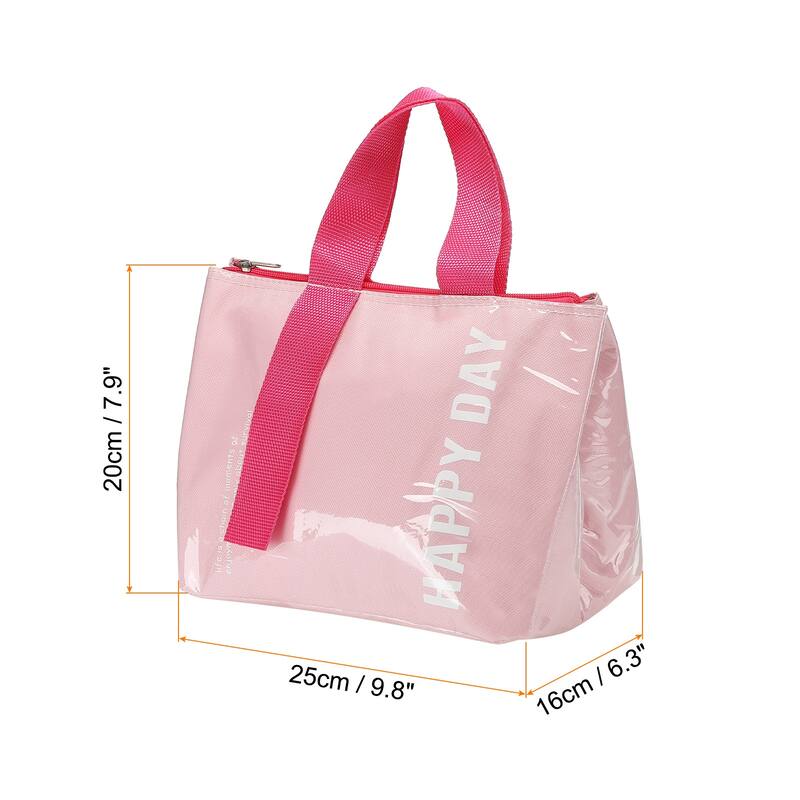 Portable PU Waterproof Insulated Lunch Bag Lunch Tote - Pink Fuchsia