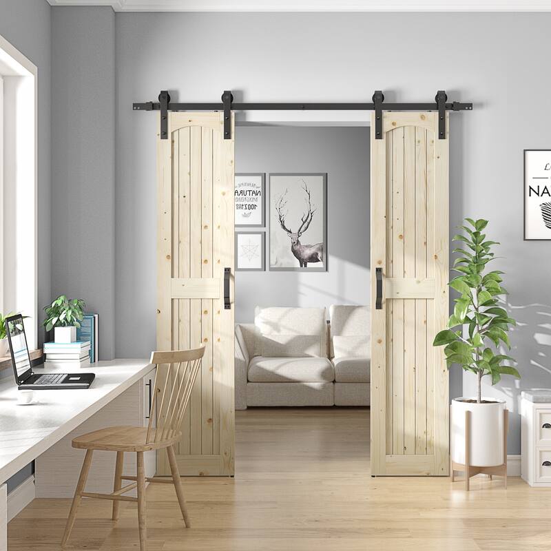 Coast Sequoia Arch Top 30in./36in./48in. x 84in. Knotty Pine Wood Unfinished Sliding Barn Door With Hardware Kit, Assembled
