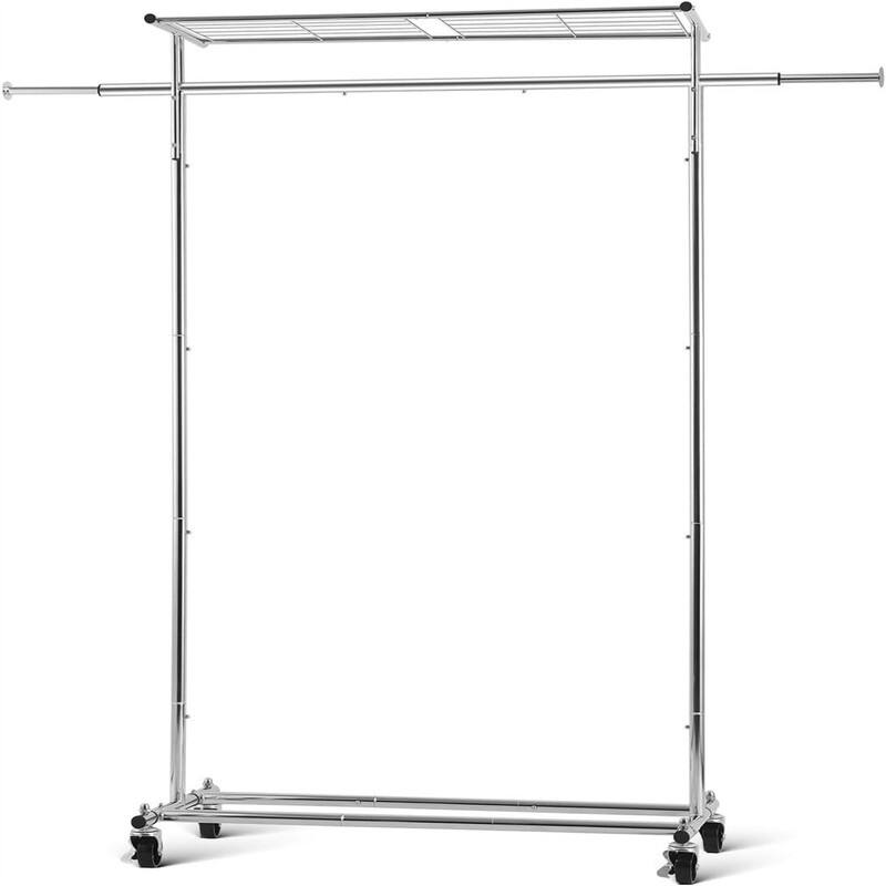 Clothes Rack on Wheels with Extra Top Storage Shelf - 18"D x 42.9"W x 67.2"H