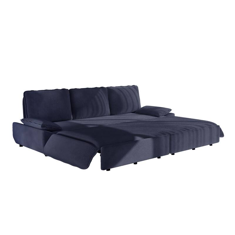 94.5" Corduroy Sofa Bed, 3-in-1 Convertible Sleeper Sofa Couch, Pull Out Sofa Bed, Space-Saving Upholstered Sofa