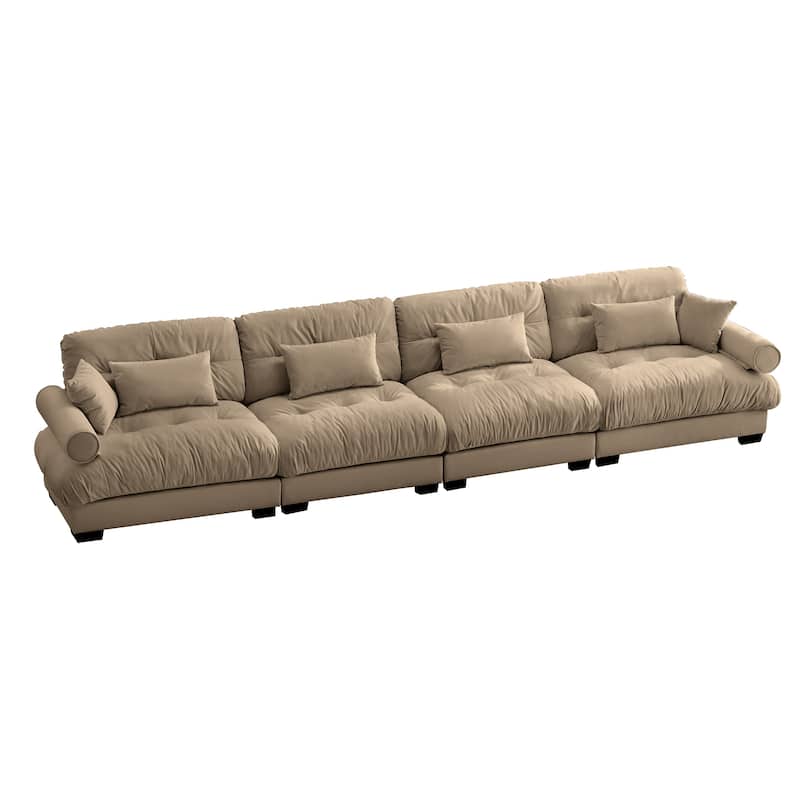 166" Velvet 4-Seater Sofa, Bolster Arms and High-Resilience Cushions