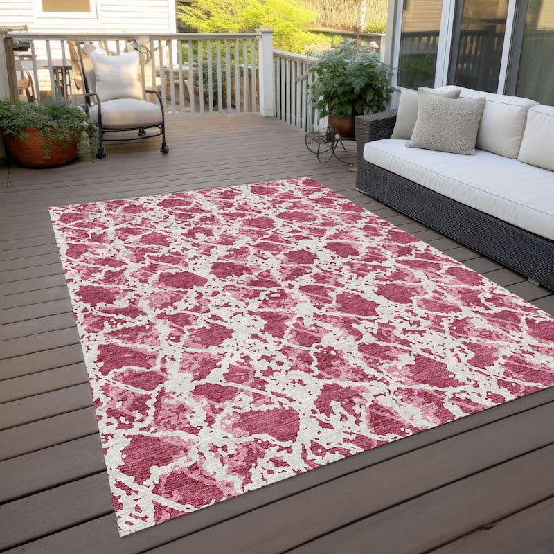 Machine Washable Indoor/ Outdoor Abstract Modern Chantille Rug - Blush - 3' x 5'