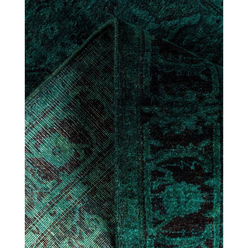 Overton Hand Knotted Wool Vintage Inspired Modern Contemporary Overdyed Green Runner Rug - 2' 5" x 21' 5"