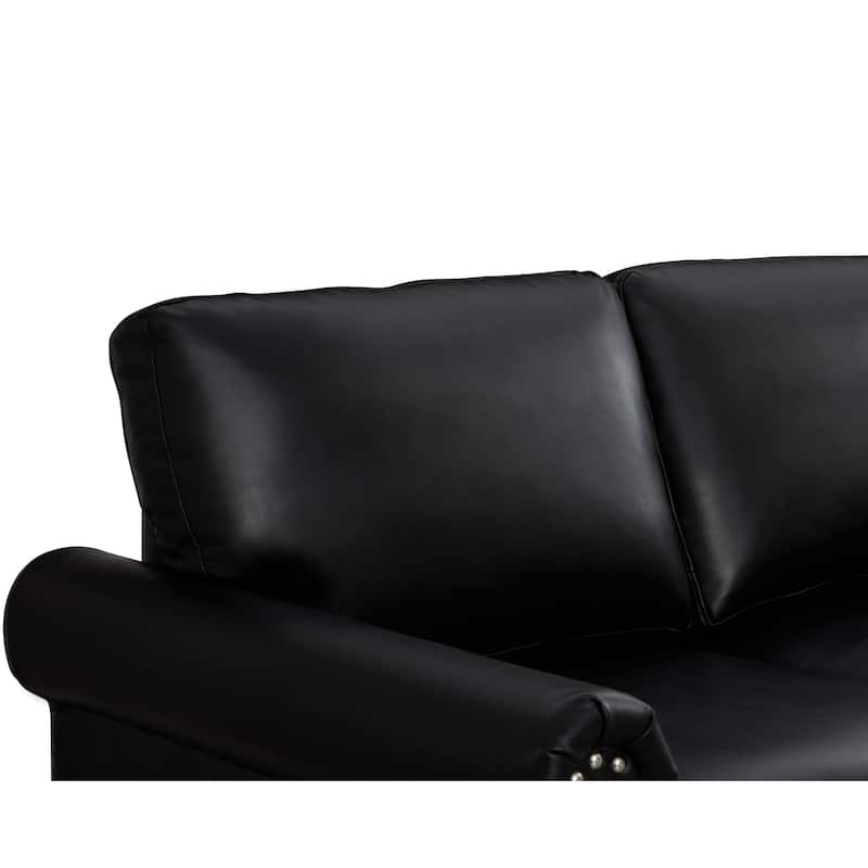Elegant Living Room Sofa: High Capacity Faux Leather Couch with Decorative Nails