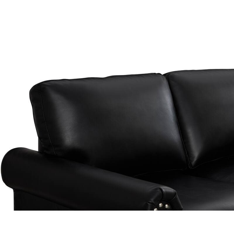 Faux Leather Sofa with Storage, ,Oversized Upholstered 3 Seater Sofa, Deep Seat Sofa with Nailhead Trim & Rolled Armrests
