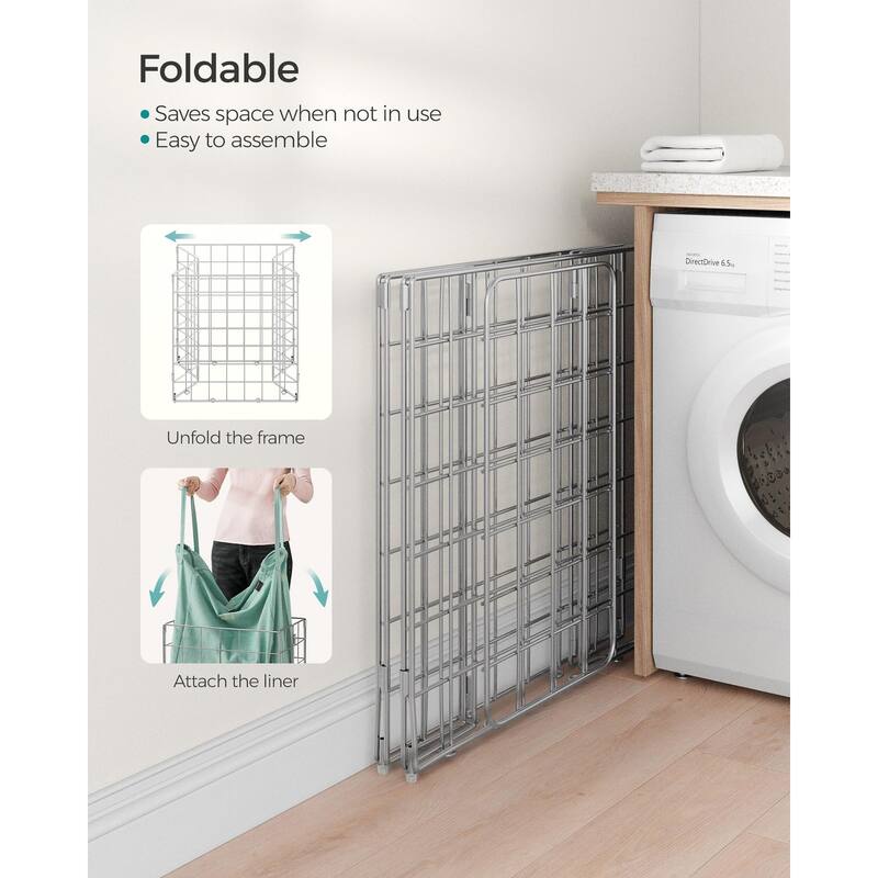 Laundry Hamper, 23.8 Gal (90L) Laundry Basket, Collapsible Clothes Hamper, Removable and Washable Liner, Metal Wire Frame