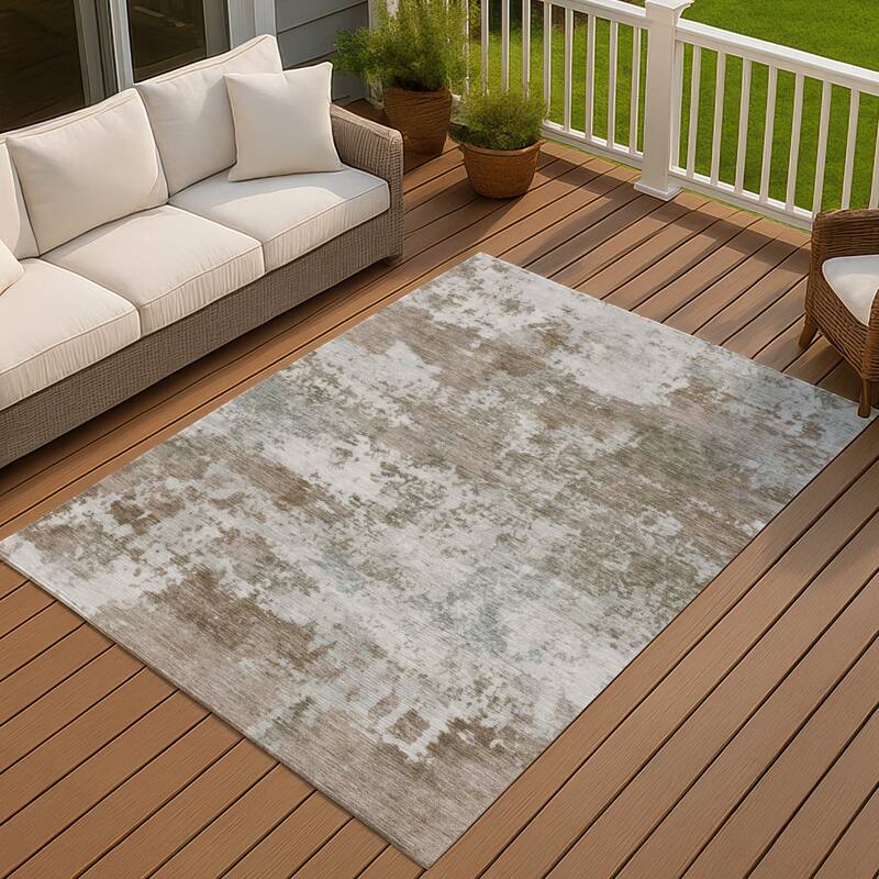 Machine Washable Indoor/ Outdoor Modern Jenna Chantille Rug - Brown - 9' x 12'