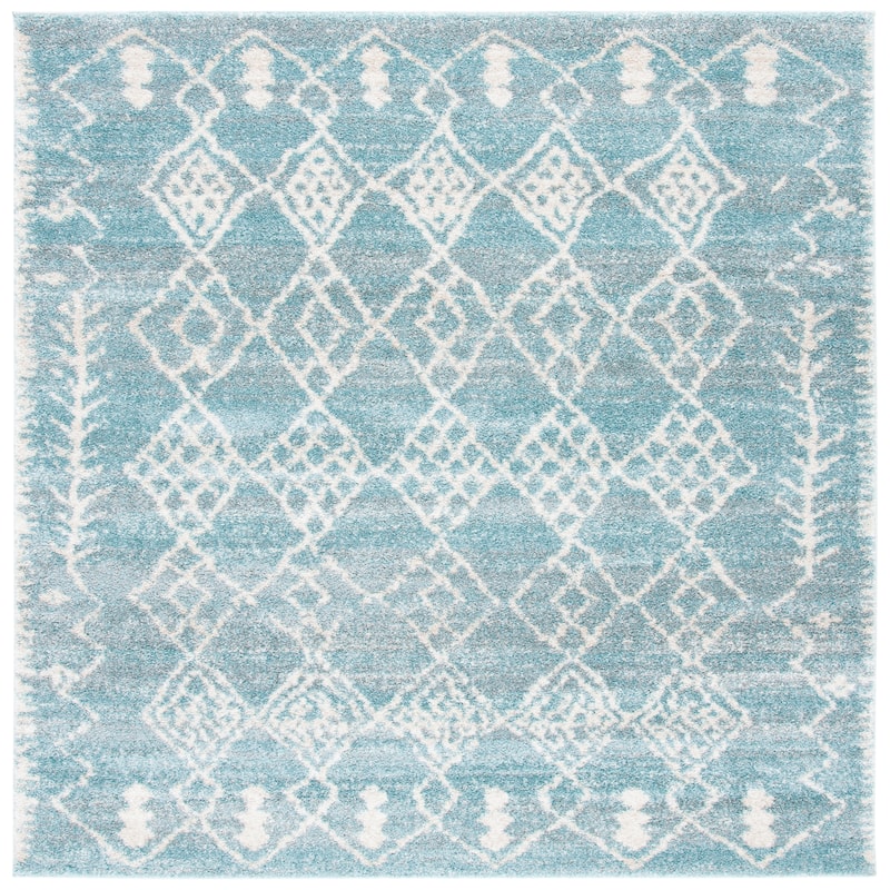 SAFAVIEH Tunisia Agatha Moroccan Rug - 6'7" Square - Aqua/Ivory