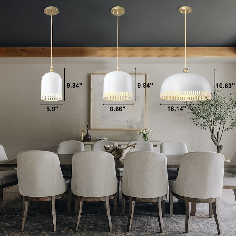 Modern 2-in-1 Dome Pendant or Flush Mount Light Openwork Iron Shade