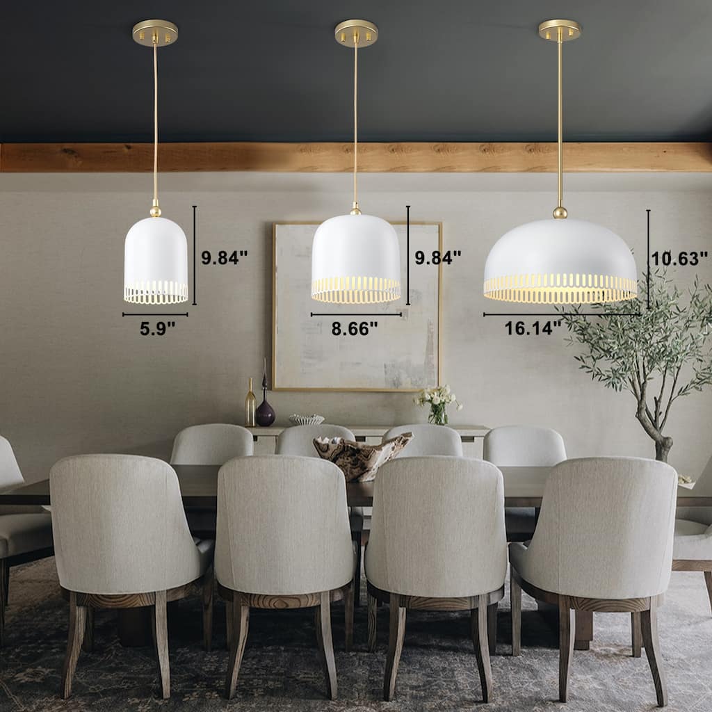 Modern 2-in-1 Dome Pendant or Flush Mount Light Openwork Iron Shade