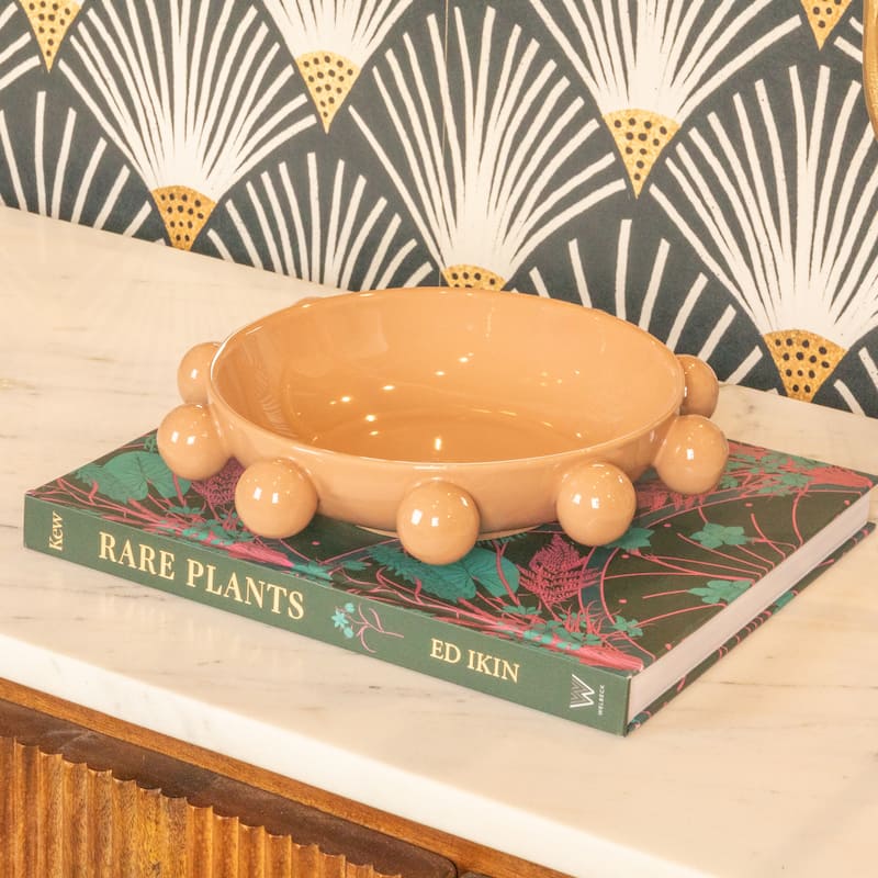 Stoneware Bowl with Orbs and Reactive Glaze
