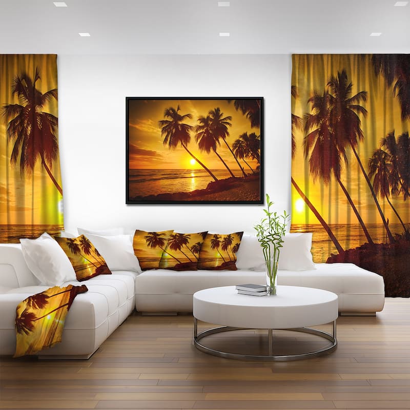 Designart "Beach Sunset in Island Barbados" Modern Seascape Framed Canvas Artwork Print