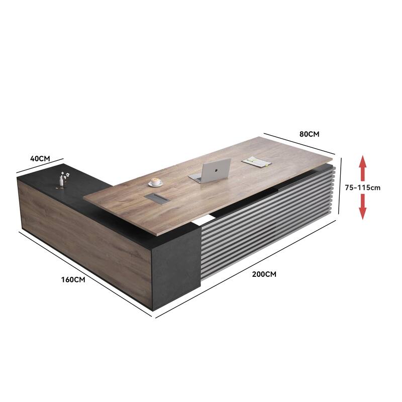 Adjustable Height Executive L Shaped Standing Desk w/ Cable Box Drawers Cabinets