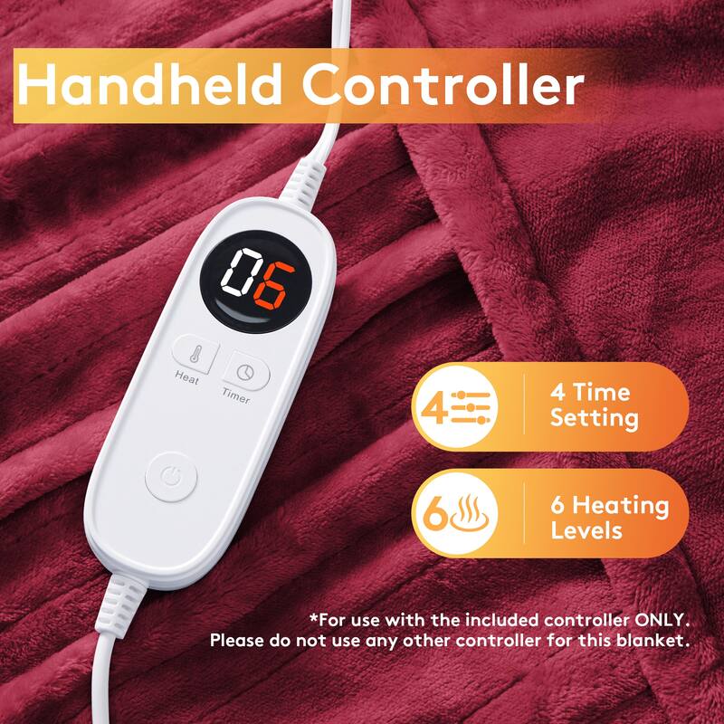 Reversible Flannel Electric Blanket, Heated Throw, Temperature and Timing Functions of a Controller