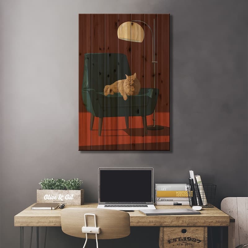 Cats In Fancy Chairs III Print On Wood by Artcatillustrated - Multi-Color