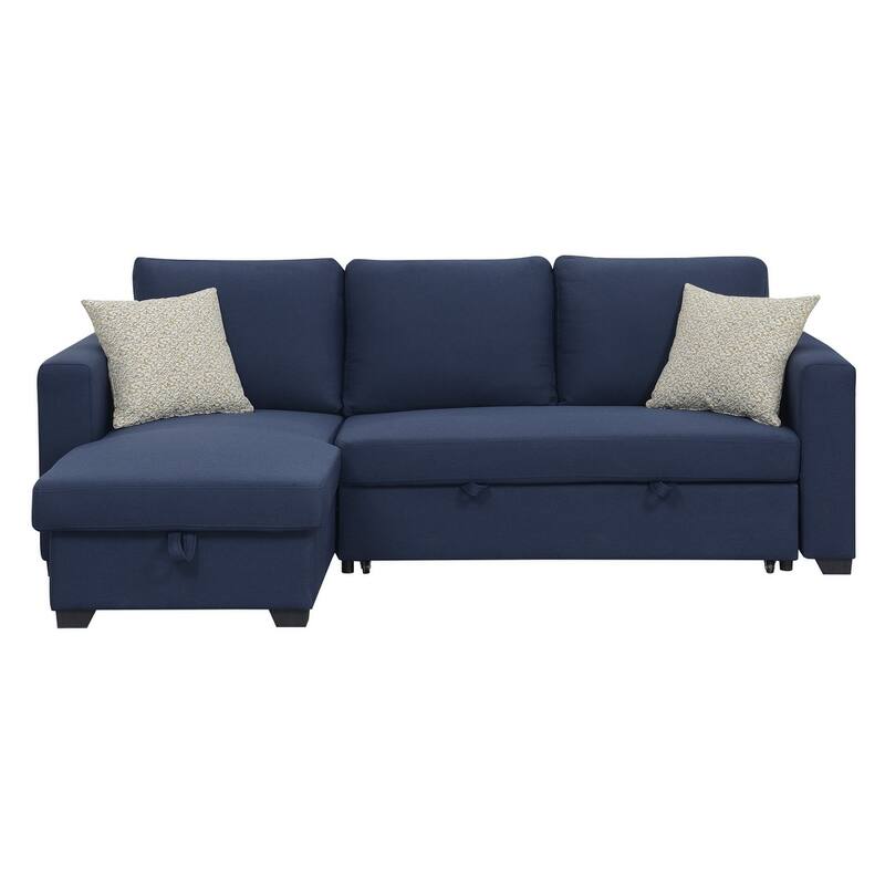 Blue Reversible Pop-Up Sleeper Sectional, 88x58x34 inches, 203 lbs