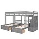 preview thumbnail 24 of 34, Full Over Twin & Twin Bunk Bed, Wood Triple Bunk Bed with Drawers and Guardrails,Bunk Bed with Storage Drawers