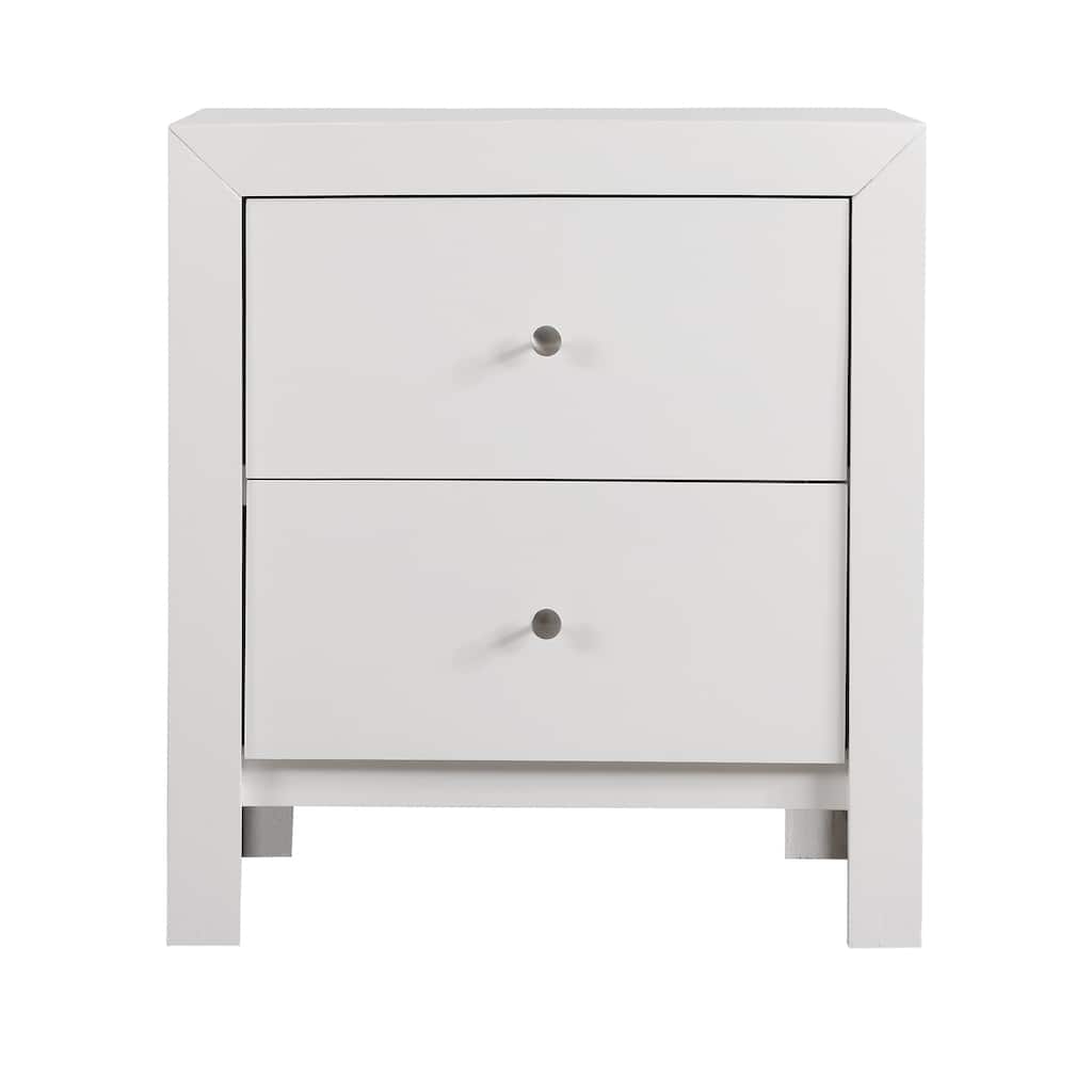 2 Drawer White Nightstand, 25 Inch Classic Wood Bedside Table with Dovetail Drawers and Refined Style