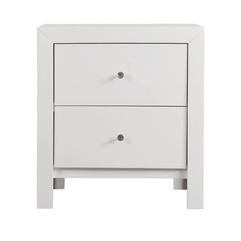 2 Drawer White Nightstand, 25 Inch Classic Wood Bedside Table with Dovetail Drawers and Refined Style