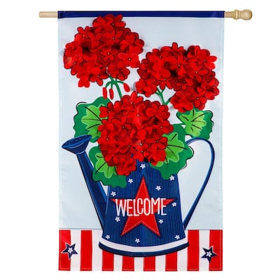Patriotic Geraniums Applique House Flag