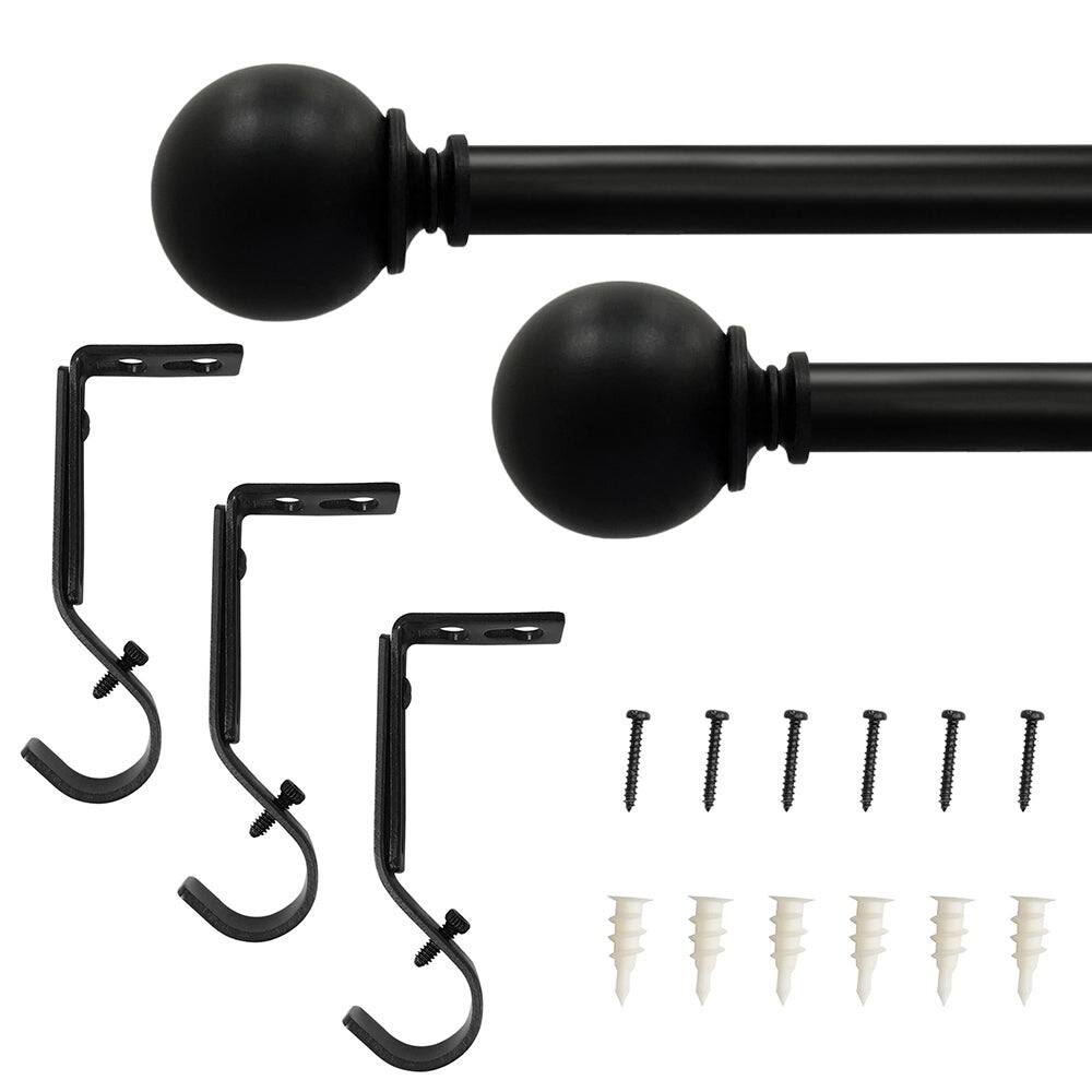 Lumi 3/4" Single Curtain Rod Set Matte Black- Sphere finials