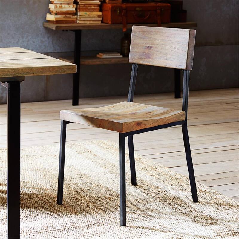 Roomfitters Dining Side Chair (Set of 2), Industrial Solid Wood and Steel Frame, Barn Gray & Matte Black