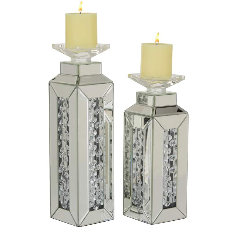 Glass Pillar Candle Holder with Floating Crystals