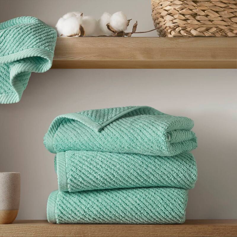 Madison Park Diagonal Ribbed Cotton Quick Dry Towel Set - 4 Hand Towels:18"W x 28"L  - Turquoise