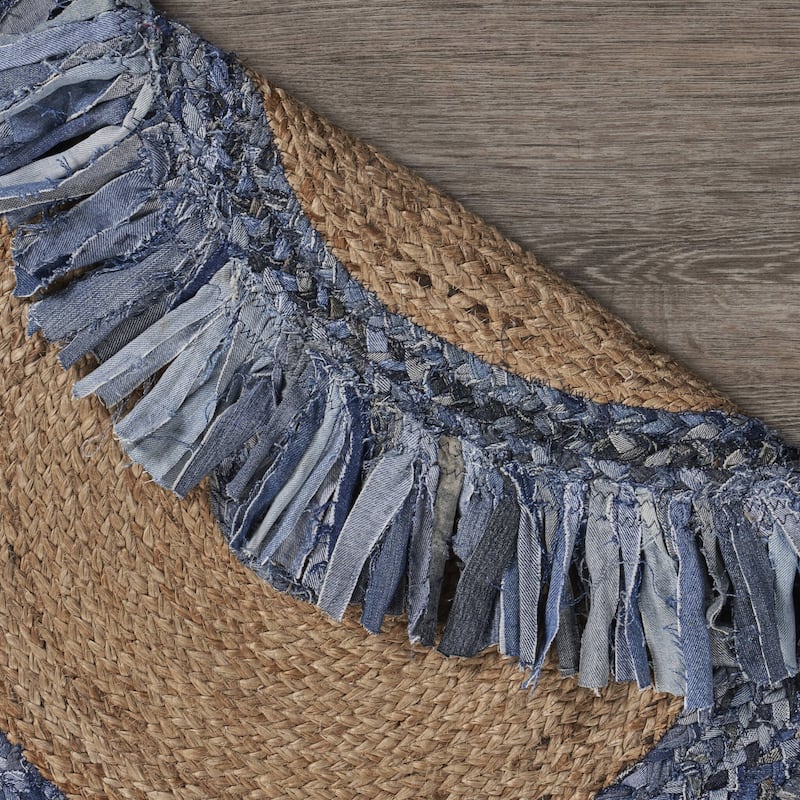 Sevita Organic Jute Braided Area Rug, Denim Blue and Natural