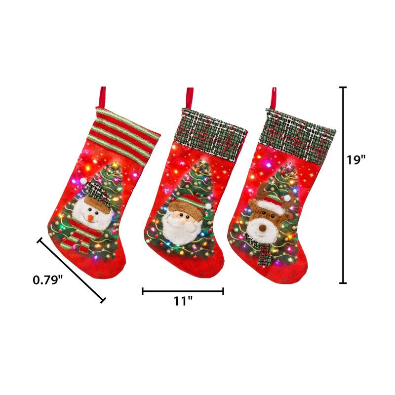 Set of 3 Lighted Christmas Stockings - N/A