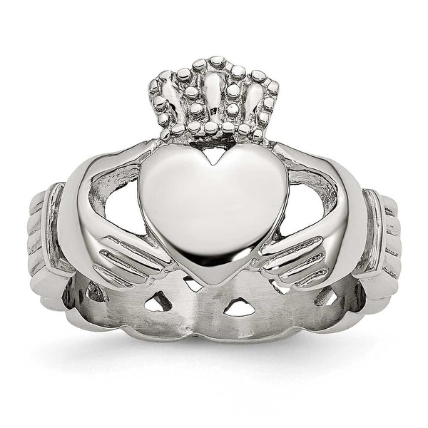 Chisel Stainless Steel Polished Braided Claddagh Ring (6 mm)